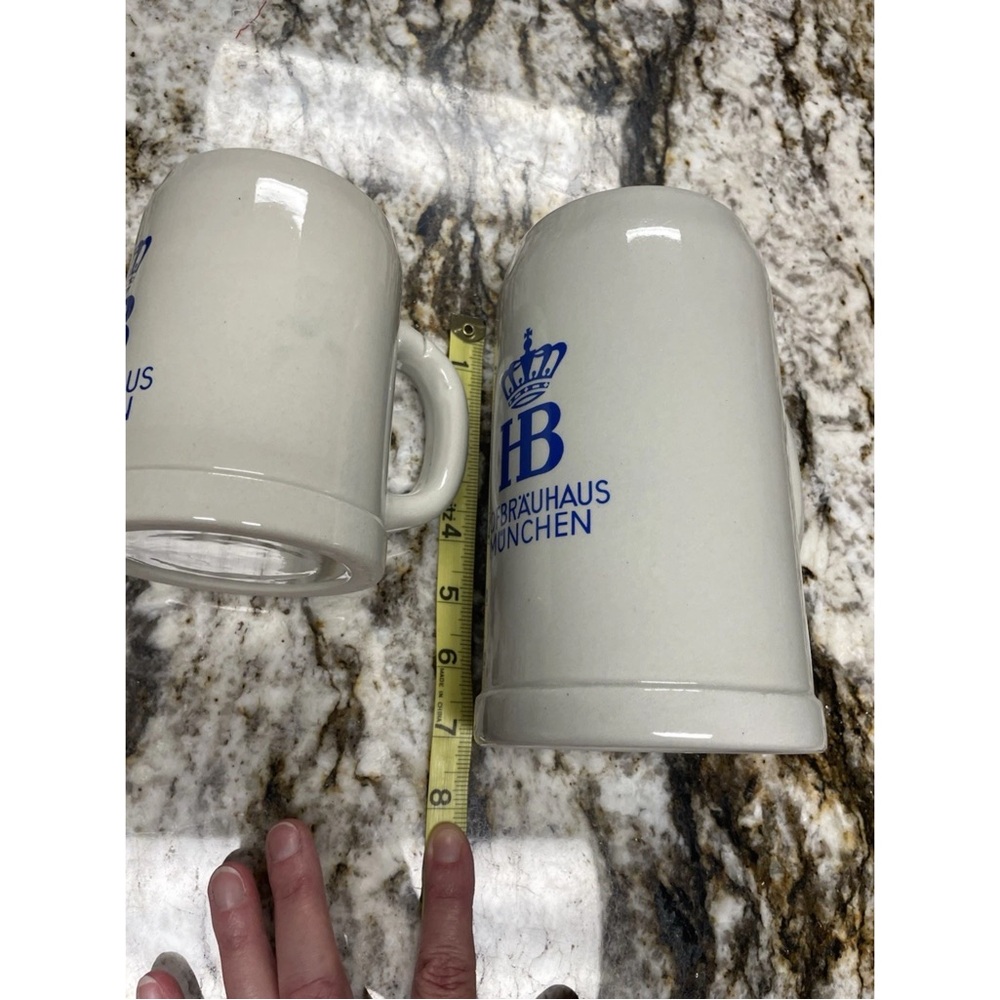 Set of 2 Gerz Stoneware 1L & 0.5L Gray and Blue Lettering Beer Steins - Picture 11 of 11